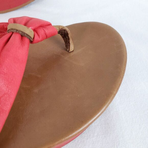 Miz Mooz Leather Thong Sandals Platform Wedge Womens 40 Red-Orange Boho Resort - Picture 5 of 10